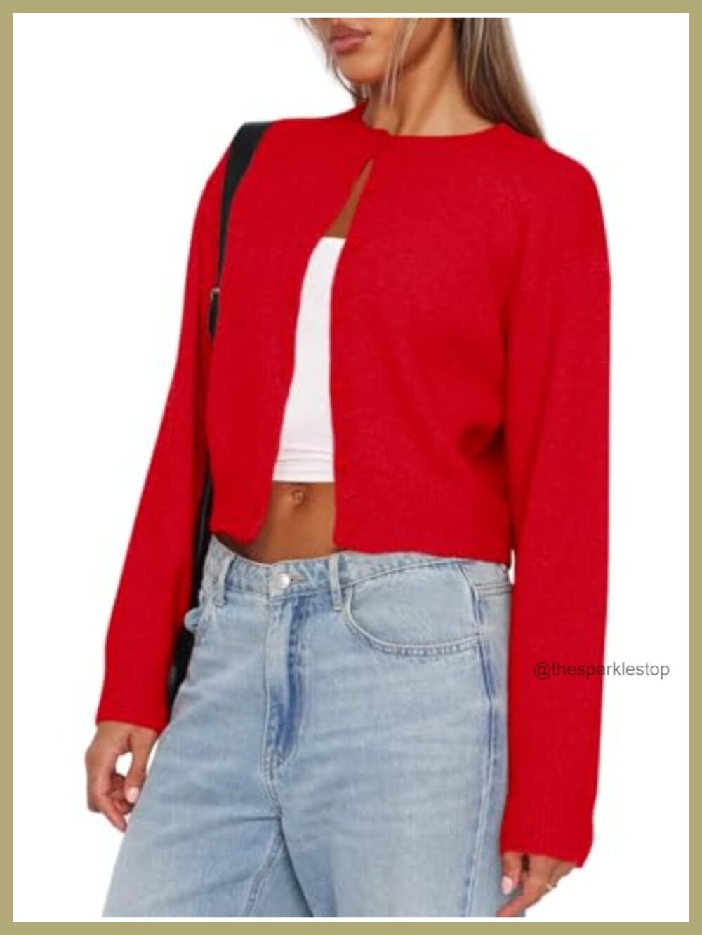 Cropped Cardigan Sweater Long Sleeve Button Down Crew Neck Knit